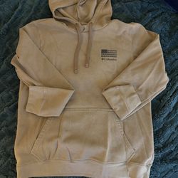 Columbia Men’s Hoodie Size Small – Tan Outdoor Flag Graphic Sweatshirt