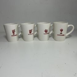 Lot of 4 Williams Sonoma   coffee/tea mugs white/red colors , 11oz