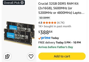 Crucial 32gb ddr5 sodimm RAM