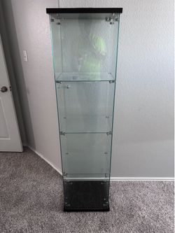 Modern 1-Door 4-Shelf Tempered Glass Display Cabinet with LED - White+Transparent Glass