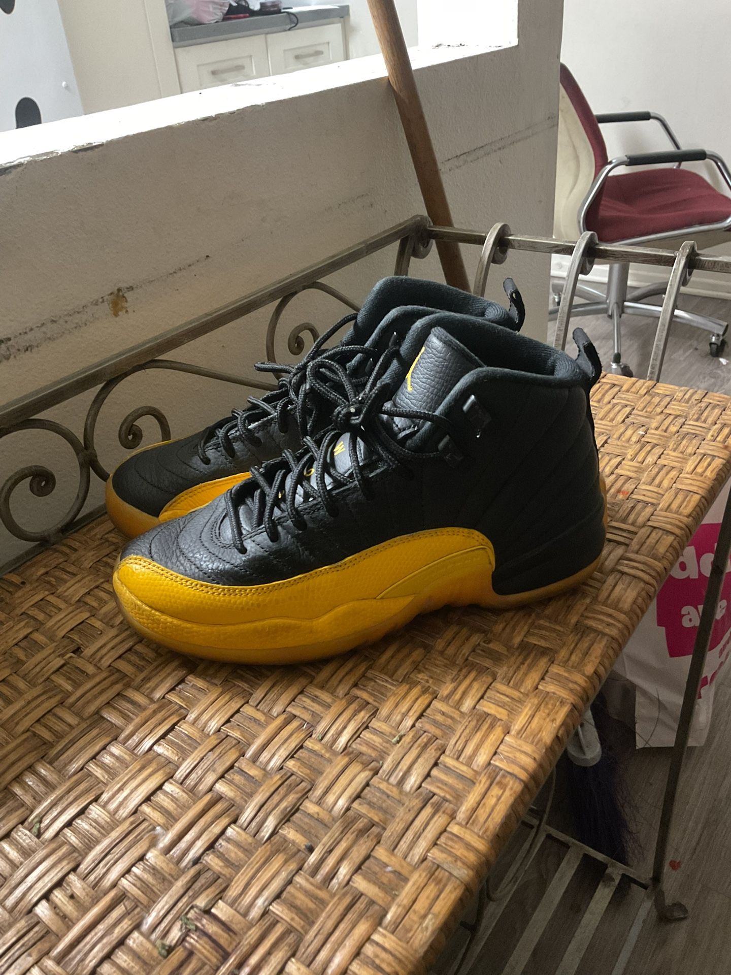 Yellow And Black Jordan 12s Size 5Y