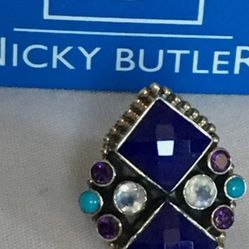 NICKY BUTLER AMETHYST LAPIS TURQUOISE MULTI GEMSTONES STERLING SILVER RING 6 ‼️ Last Minute Christmas Gift ‼️