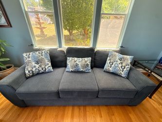 Living Spaces 101" Parker Foam IV Deep Seating Sofa – Venus Marine Blue