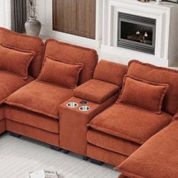 Elegant 5 Piece Orange 🍊 Velvet Sectional 