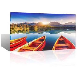 Large Canvas Print Wall Art for Living Room Bedroom Nature Landscape Lake Wooden Boat Mountain Sunset Picture Contemporary Framed Artwork Home Decorat
