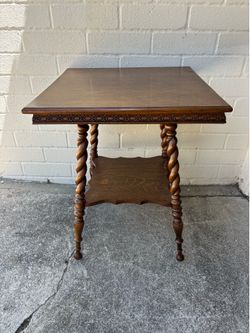 Antique Victorian barley twist side table with lower shelf