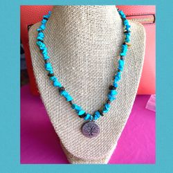 Tree of life natural stone turquoise tigers eye necklace 0871 cute heart clasp. Excellent preowned condition.   #treeoflife #turquoise #tigerseye #hip