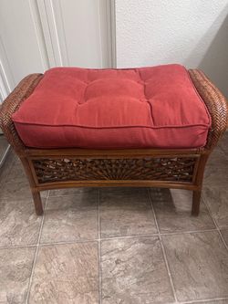 Rattan Wicker Ottoman with Red Cushion