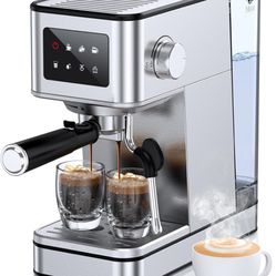 Espresso Machine, 20 Bar Compact Espresso Maker with Steam Milk Frother, Stainless Steel Coffee Machine with 57.5oz Removable Water Tank & LED Touchsc