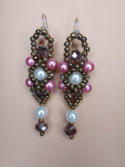 Women's Fashion elegant pink white pearls & bronze beads Earrings Jewelry 