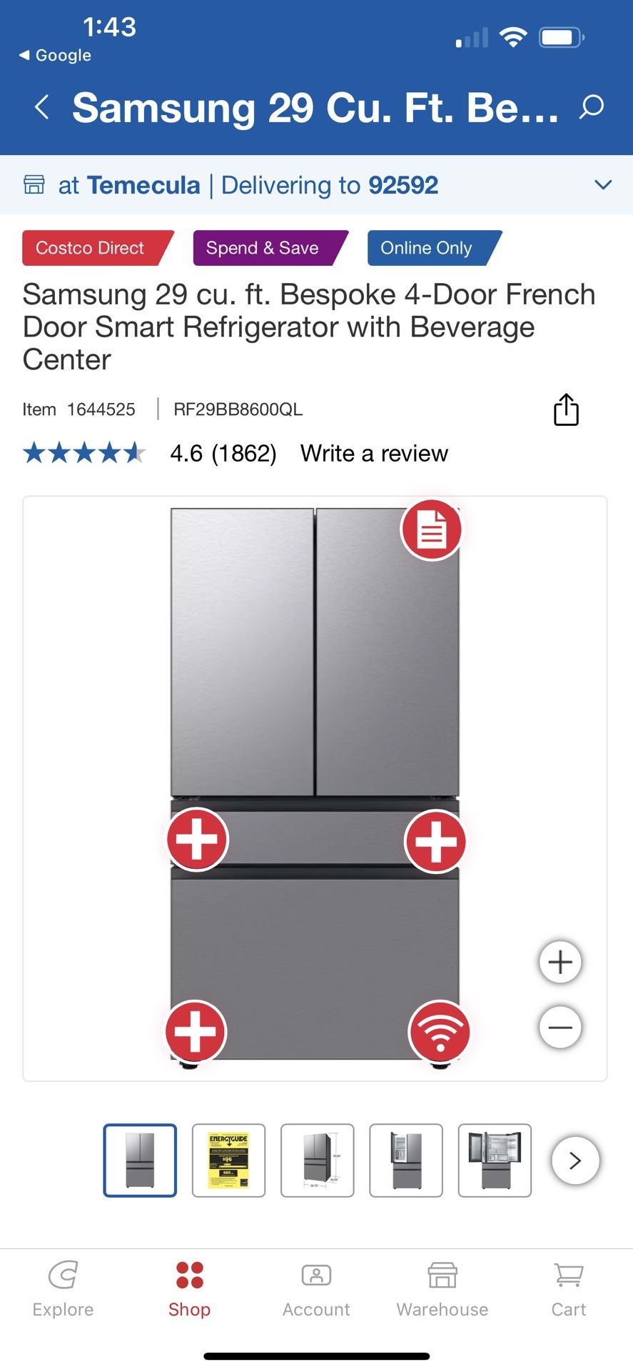 Samsung 29 cu. ft. Bespoke 4-Door French Door Smart Refrigerator with Beverage Center