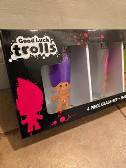4 Glass Cups Treasure Trolls