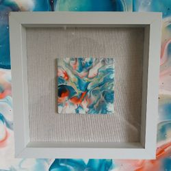Arcylic Art Pour Painted Stoneware Coaster Framed in Shadow Box