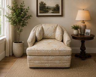 Floral Upholstered Accent Chair with Ottoman