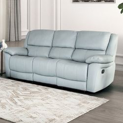 Powder Blue Leather Match Couch Recliner Sofa