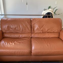 Modern Burnt Orange Leather Couch & Recliner Set