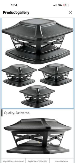 Flexfit Solar Outdoor Post Cap Lights - Includes Bases for 4x4 5x5 6x6 Wooden Posts - Bright LED Light - Slate Black (4 Pack)