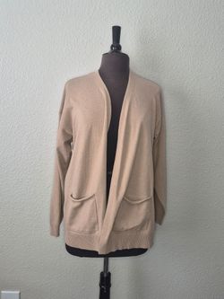 Maurices Beige Tan Ribbed Knit Open Cardigan Sweater Sz XLarge EUC Shawl Collar