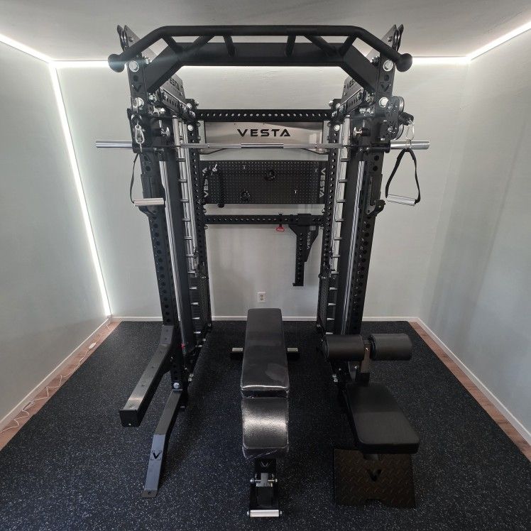 NEW Vesta Pro Series 3in1 Squat Rack | Functional Trainer | 45lbs Smith Machine | Pulley System | FREE DELIVERY🚚 Plus TAX 💲