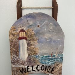 Nautical Lighthouse Hand painted Welcome Sign