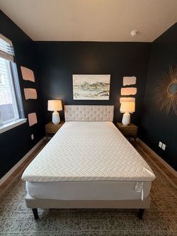 Full Size Bedroom Set - Bed Frame, Mattress, Nightstands & Lamps