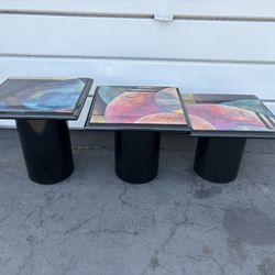 Postmodern Black Lacquered Square Nesting Tables