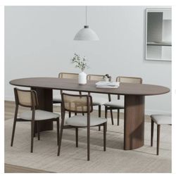  Modern Oval Oak Wood Top Walnut 79 in. Double Pedestal Base Dining Table Seats 8 - New
