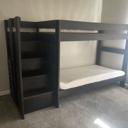 Twin Bunk Bed Set W/ Stair Case And Drawers On Side