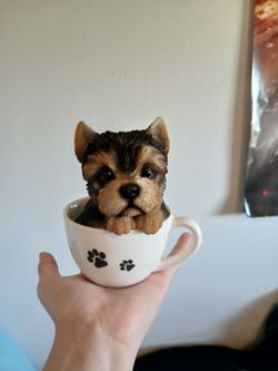 Yorkie Puppy in Teacup Figurine