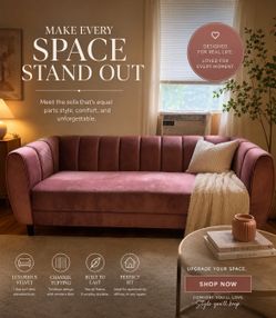 RARE BLUSH VELVET DESIGNER SOFA