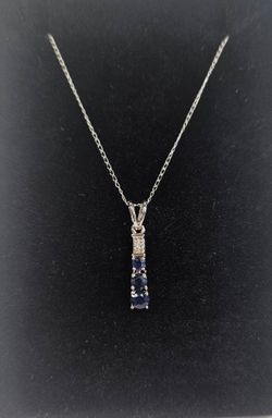 10K White Gold 18" Necklace w/ Sapphire & Diamond Pendant 813052-2