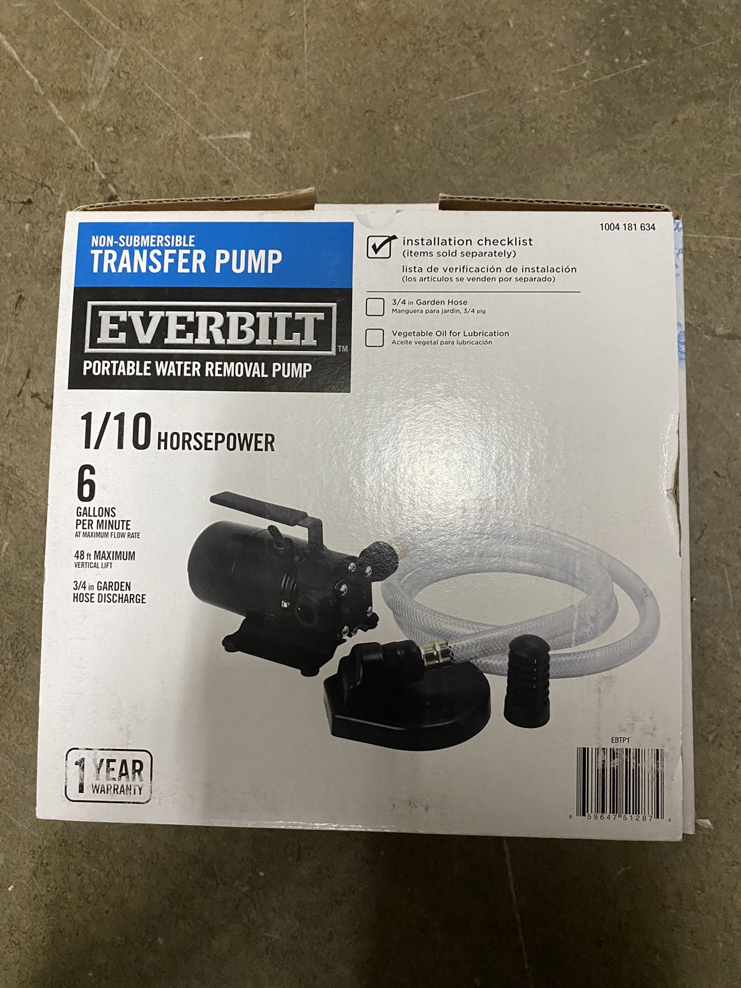 Transfer Pump- Water Removal pump- new in box