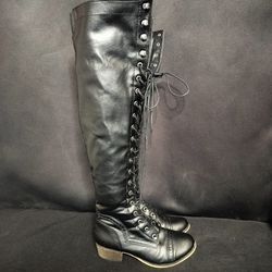 Women's Black Alabama 12 Over The Knee Combat Boots By Breckelles (Size 6.5)