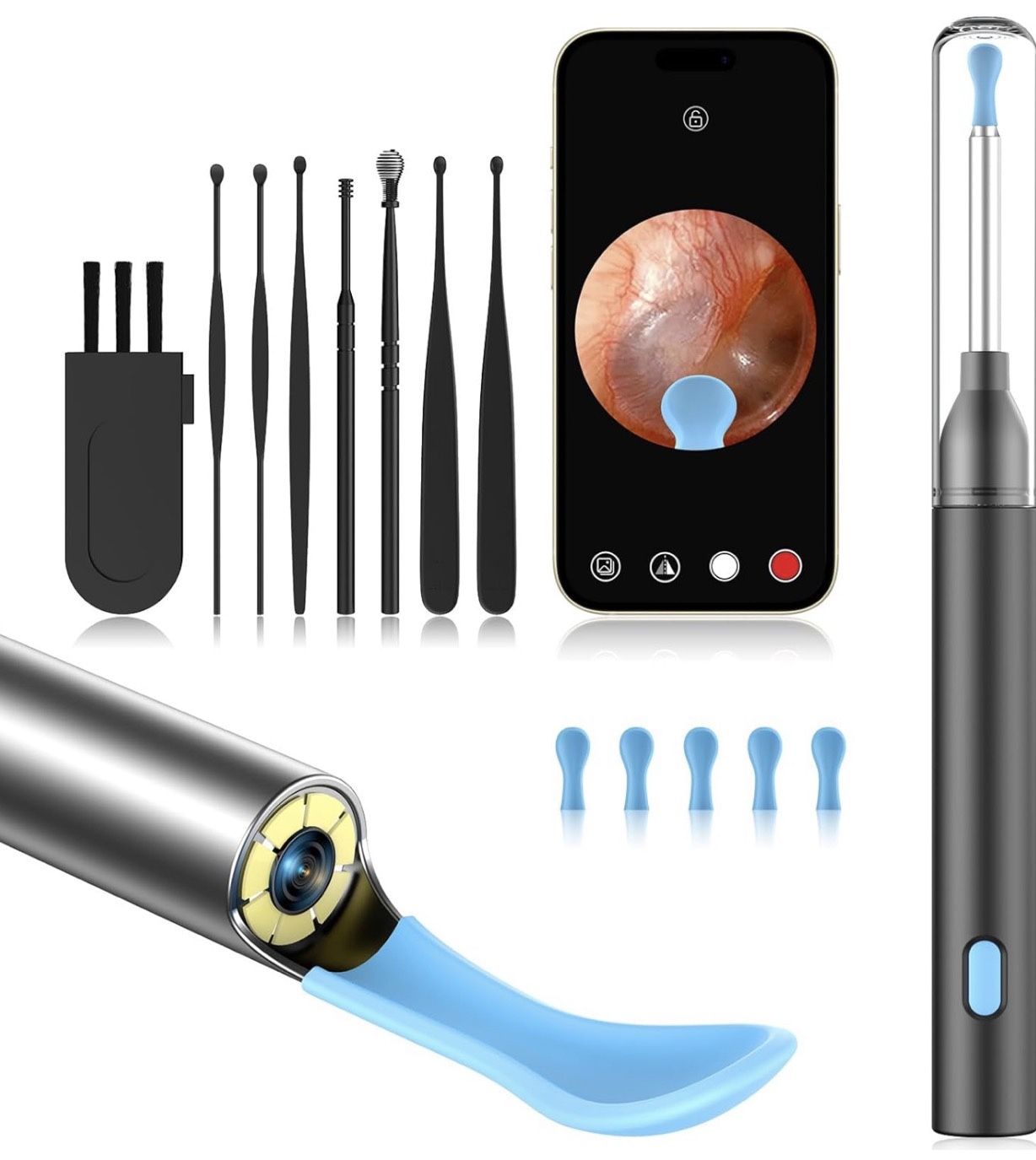 Ear Wax Removal Tool Camera with 8 Kits & 5 Ear Spoon, Ear Cleaner with Camera 1080P HD, Earwax Removal Kit with 6 LED Lights, Ear Wax Removal Kit for