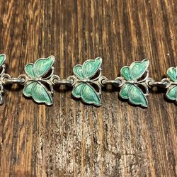 Sterling silver green enamel butterfly bracelet by Volmer Bahner (Denmark 6.25 inches 