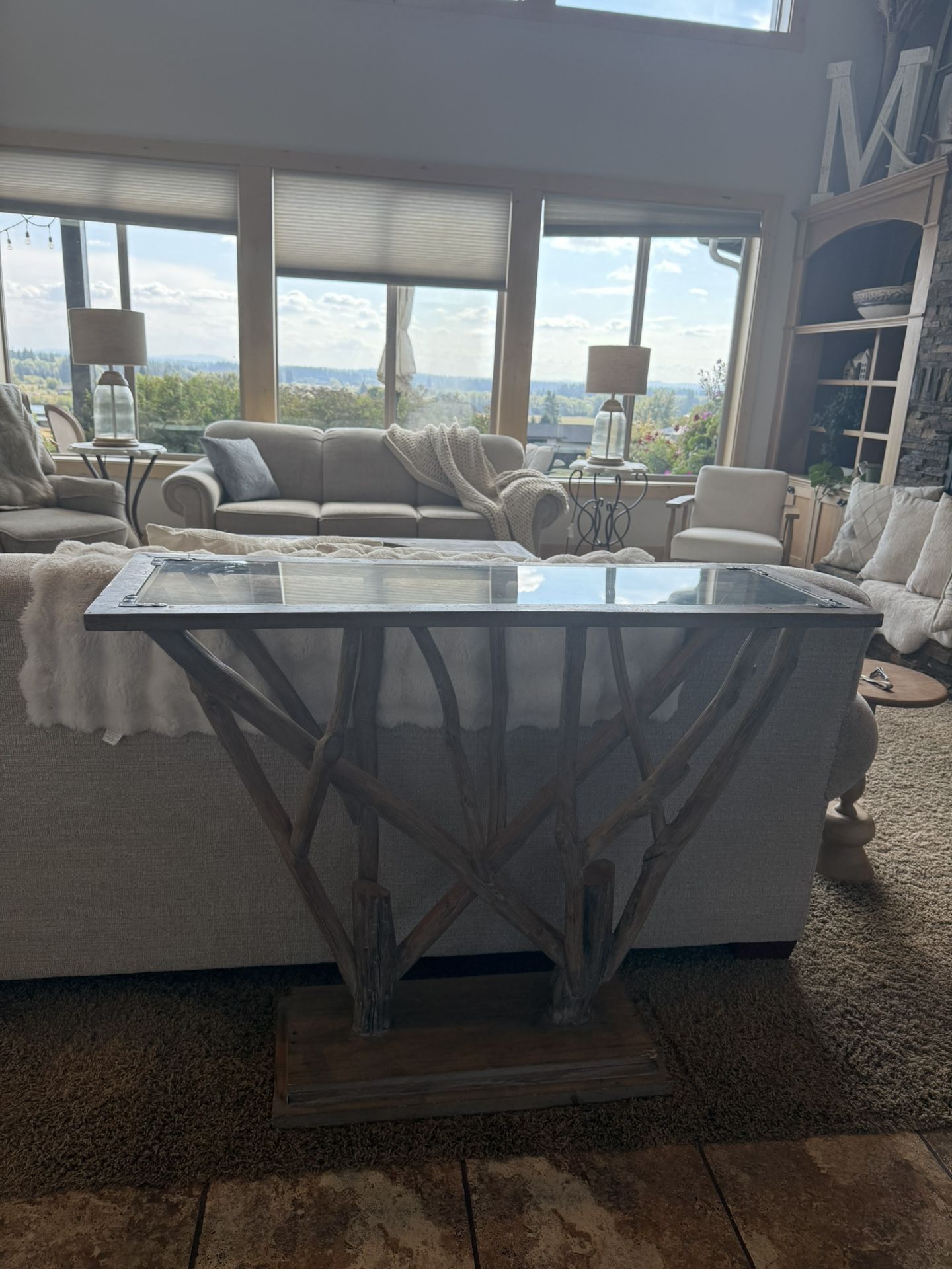 Grayson Lane Modern Brown With Clear Glass Top Console Table