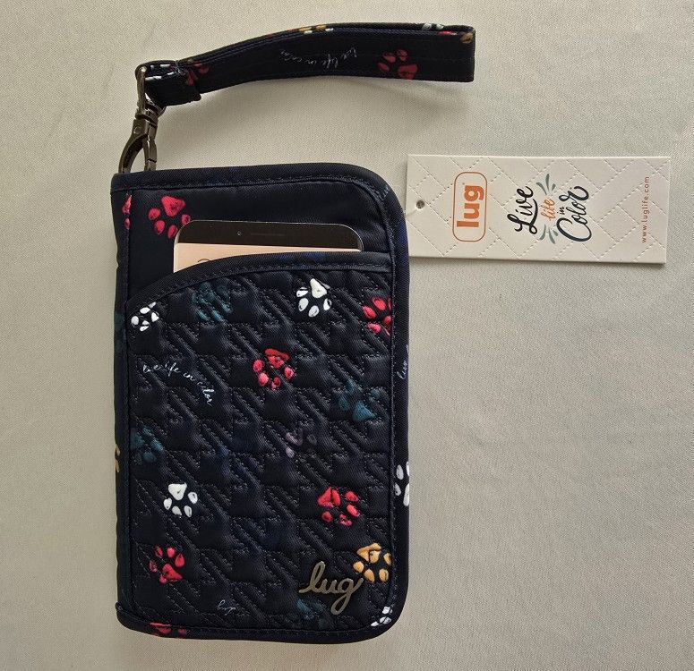 LUG Tandem Zip Around Wallet RFID Protection Navy Paws Design NWT 7.5 x 5