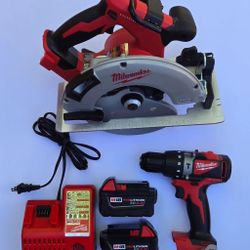 Milwaukee M18 18V Lithium-Ion Brushless Cordless Hammer Drill and Circular Saw C