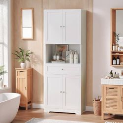 Tall Bathroom Storage Cabinets with Drawer, Modern Linen Cabinet with Doors & Shelves, 67"H Tall Storage Cabinet Freestanding for Bathroom, Dining Roo