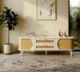 67” TV STAND WHITE LIGHT BROWN