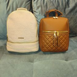 NWT BACKPACK BUNDLE - RAMPAGE BLUSH PINK LEATHER & PLUSH TERRY CLOTH 12" × 12½" WITH TOP HANDLE PINK INTERIOR & ADJUSTABLE STRAPS