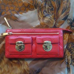 Marc Jacobs Red Quilted Leather Zip Clutch with Gold Hardware