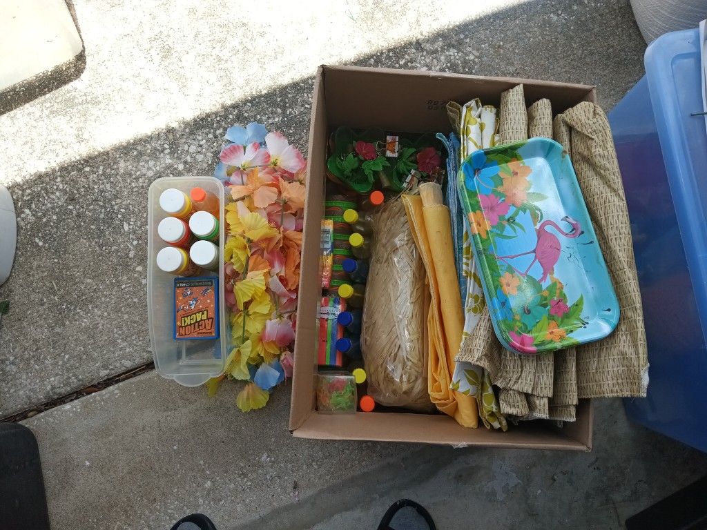 Box Of Hawaiian/Luau Party Items