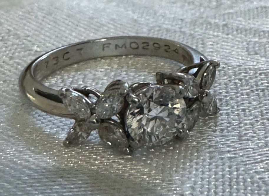 Genuine Vintage Tiffany & Co. Diamond Engagement Ring And Wedding Bands With Diamonds