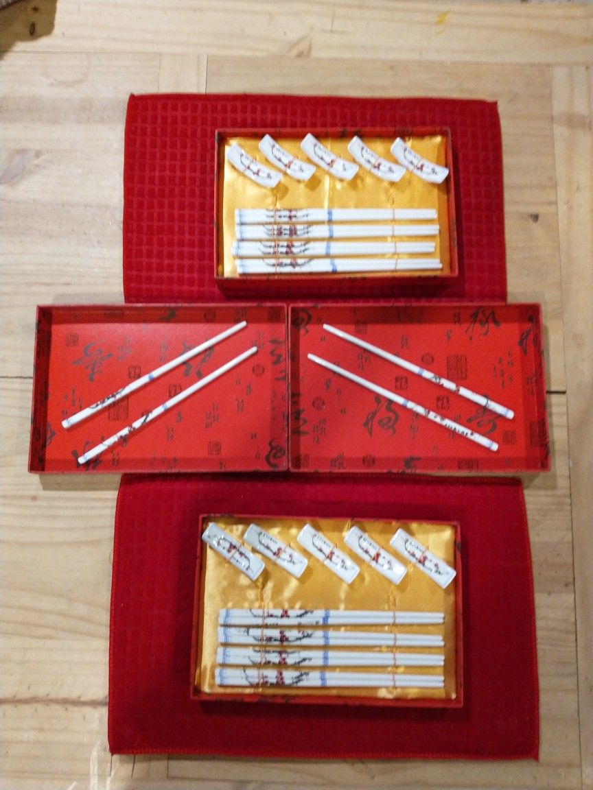 5 or 10 Set Lacquer Cherry Blossom Chopsticks n Holder Set