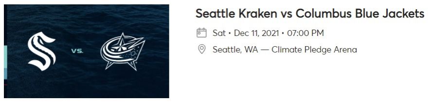 Seattle Krakens Vs Columbus BlueJackets