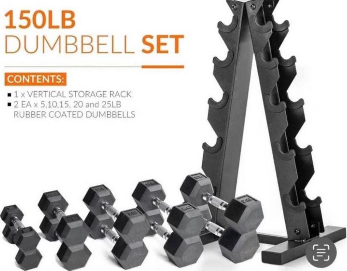 Set Dumbells with Rack ALL BRAND NEW IN BOX 📦 Set 2 Each (5/10/15/20/25) 150 Lbs Rack 5 Tiers PRICE FIRM 230$