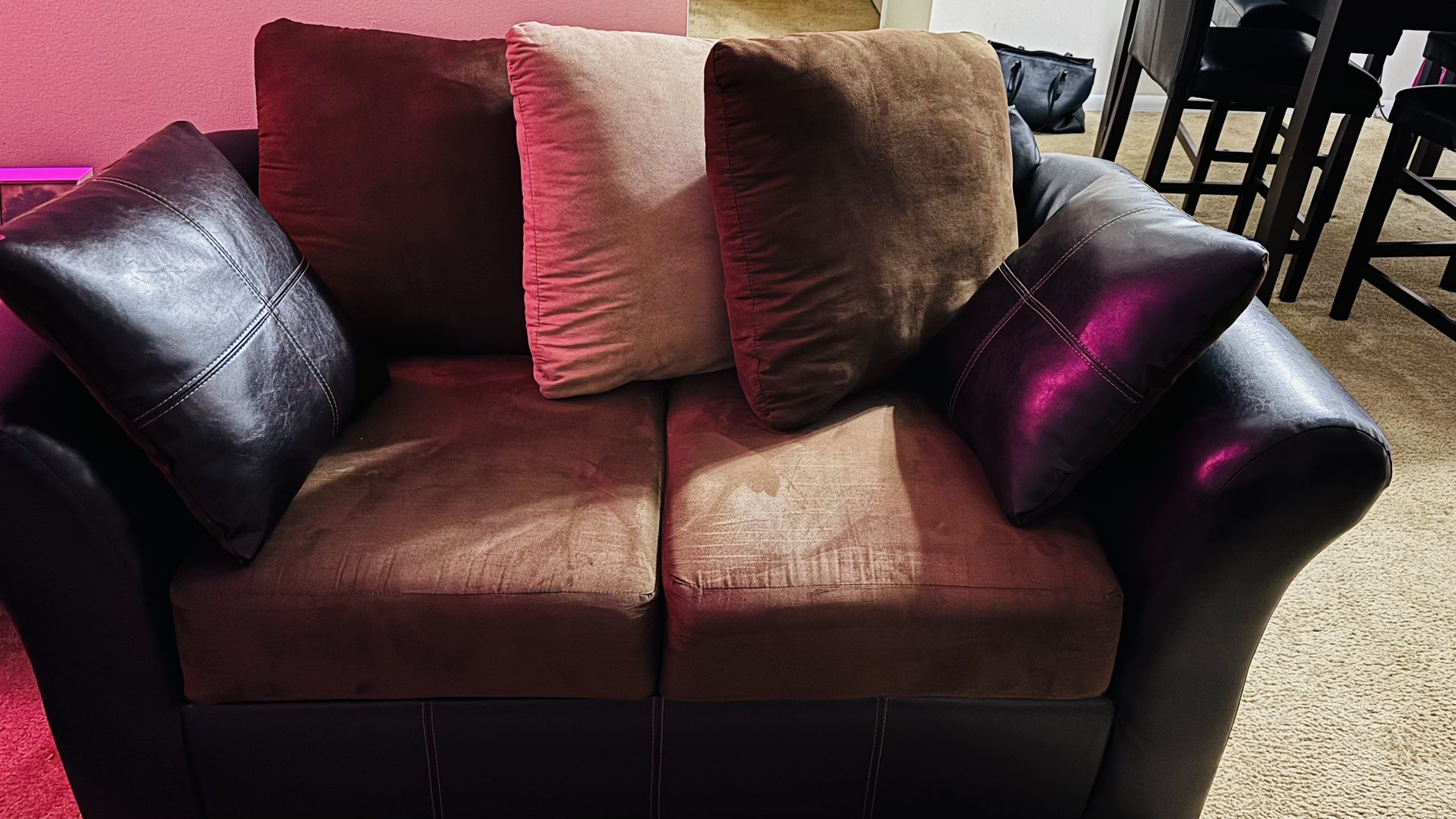 Brown Suede/Leather Love Seat
