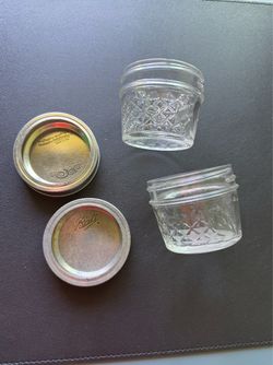 Set of 2 Ball Mini Glass Mason Jars  2 1/2 Inches Very Solid Jars Like New