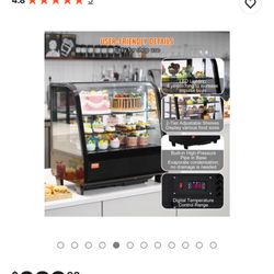 VEVOR Refrigerated Display Case, 3.5 Cu.Ft./100L, 2-Tier, Countertop Pastry Display Case Commercial Display Refrigerator with LED Lighting, TURBO Cool